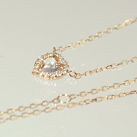 K10PG・ブルームーンストーン＆ダイヤ0.08ct　ハートペンダント（ネックレス）