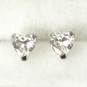 プラチナ・マシンカットCZ(3mm)　ハートシェイプピアス