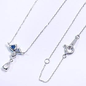 K10WG・4種の天然石（青系） ハートシェイプ＆ドロップスィング