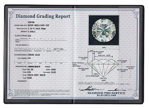 プラチナ・ダイヤモンド0.656ct（L・SI2・鑑定書付）　一点留めペンダント（ネックレス）