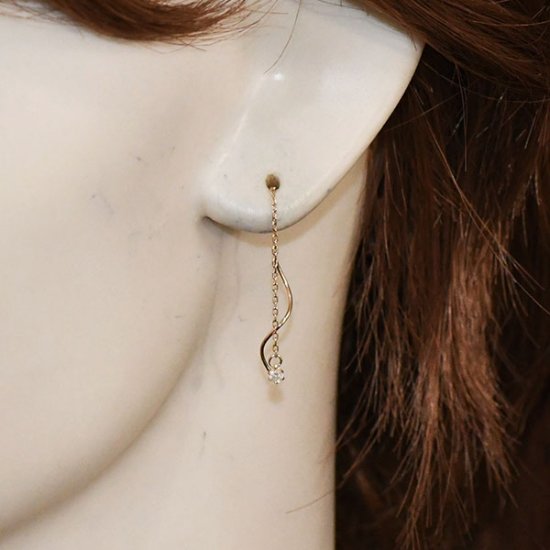 K10・ダイヤモンド0.1ct スパイラルアメリカンピアス – キュートジュエリー